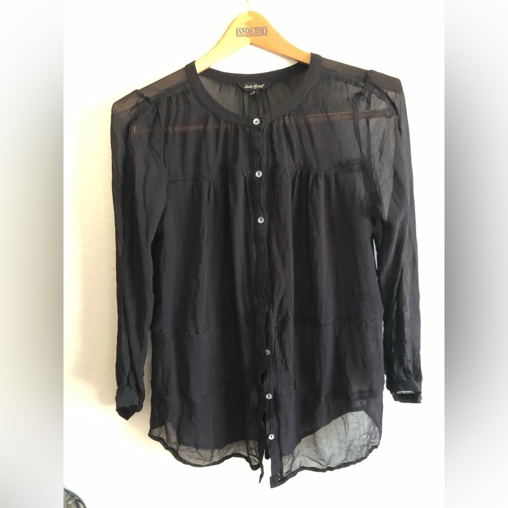 Lucky brand sheer long sleeve blouse s
